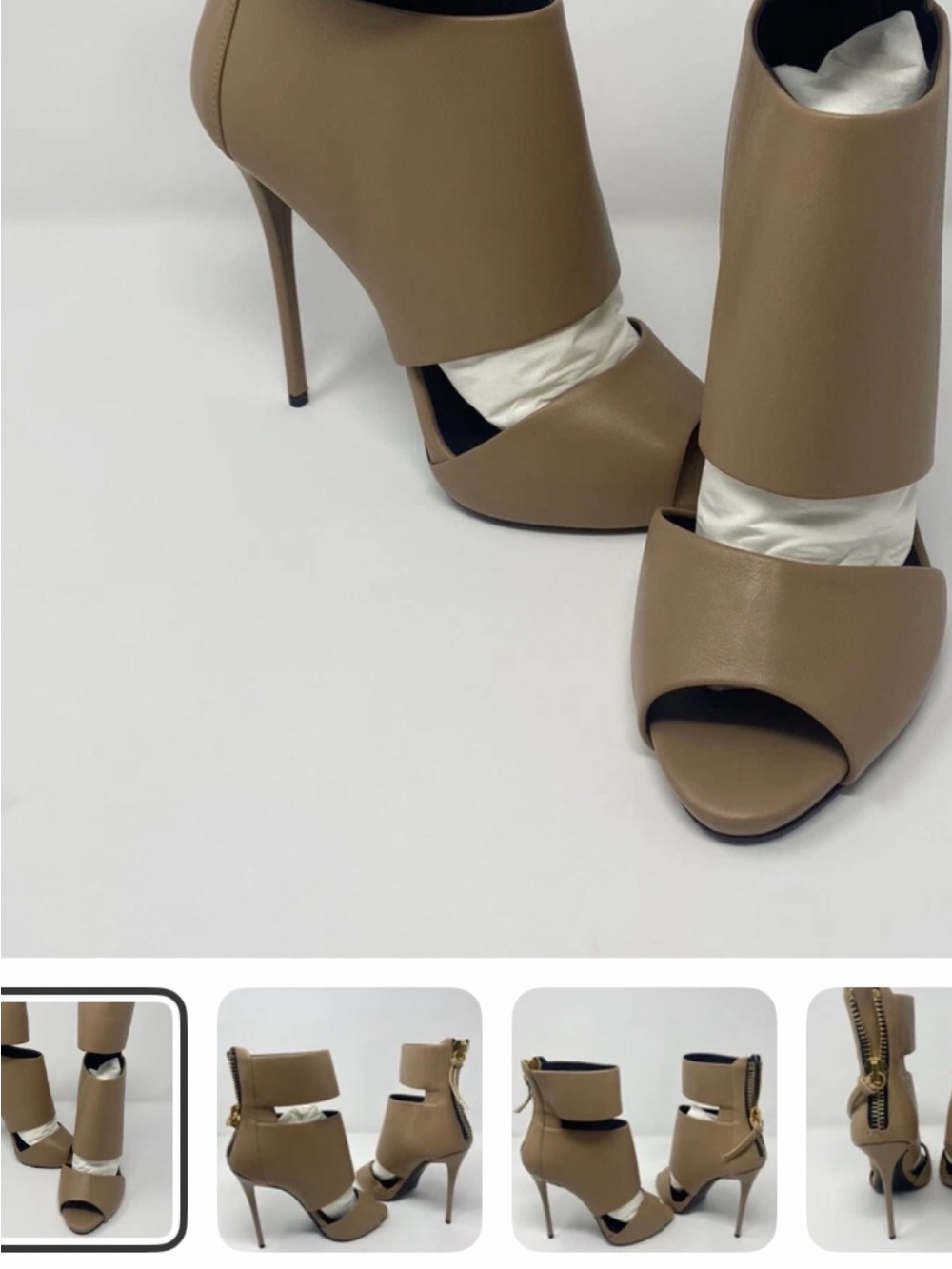 Giuseppe Zanotti Taupe Open-Toe Stiletto Booties
